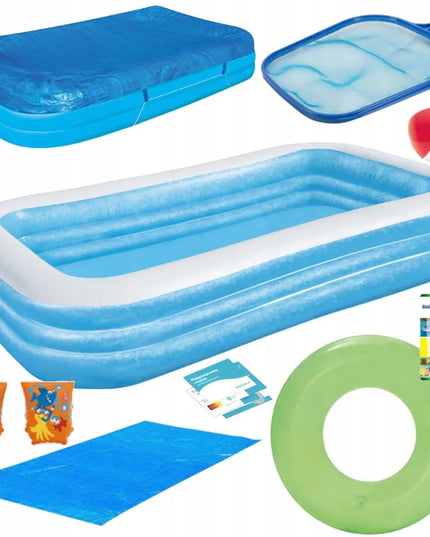 9-in-1 didelis pripučiamas baseinas Bestway 305x183x56 cm su uždangalu, kilimėliu, tinklu, ratu, kamuoliu ir rankovėmis
