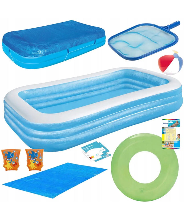 9-in-1 didelis pripučiamas baseinas Bestway 305x183x56 cm su uždangalu, kilimėliu, tinklu, ratu, kamuoliu ir rankovėmis