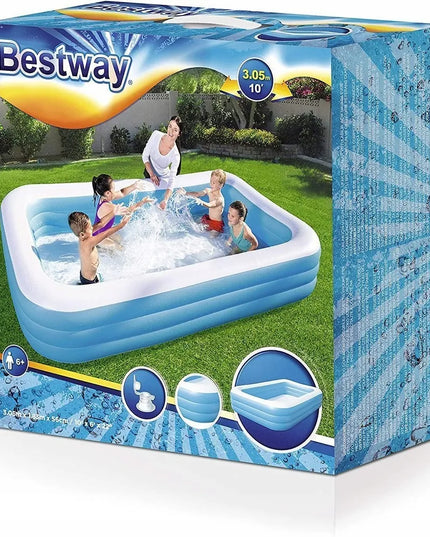9-in-1 didelis pripučiamas baseinas Bestway 305x183x56 cm su uždangalu, kilimėliu, tinklu, ratu, kamuoliu ir rankovėmis