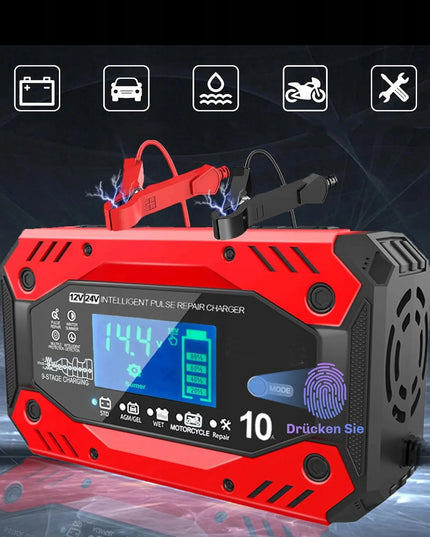 Automatinis išmanusis akumuliatoriaus įkroviklis su LCD ekranu, 12 V / 24 V, 10 A