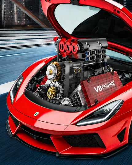 Mould King 10088 konstrukcinės kaladėlės – atmosferinis V8 aštuonių cilindrų variklis