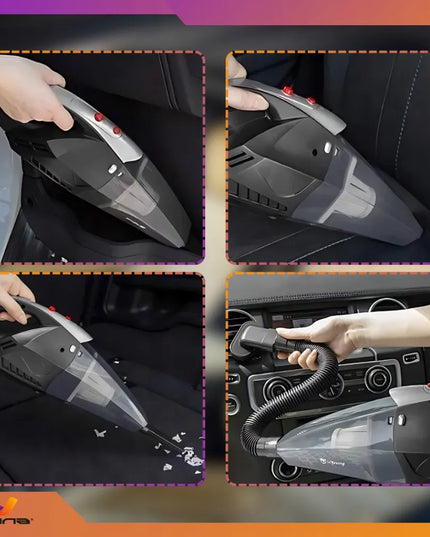 Galingas rankinis automobilinis dulkių siurblys su žibintuvėliu, 12 V, 120 W, su krepšiu