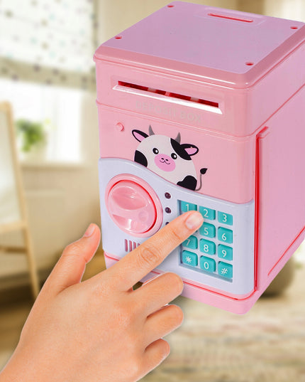 Rožinė kiaulytė taupyklė-seifas vaikams, banknotams ir monetoms, su kodu, žaislas