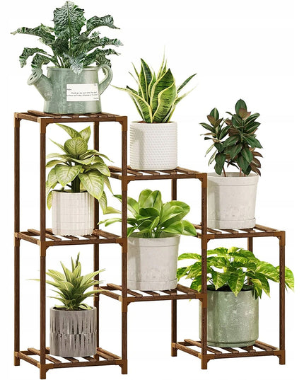 Medinis gėlių stovas, augalų ir vazonų laikiklis, 7 lentynų lentyna