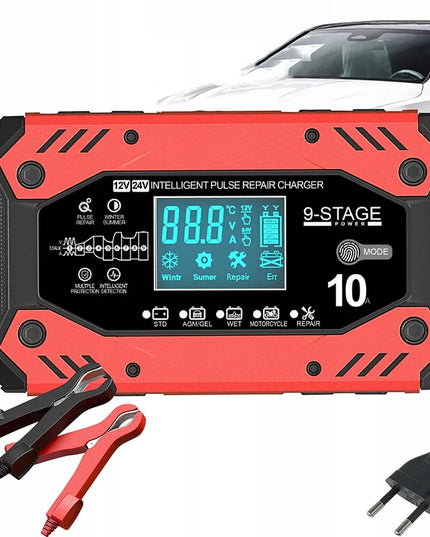 Automatinis išmanusis akumuliatoriaus įkroviklis su LCD ekranu, 12 V / 24 V, 10 A