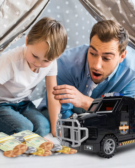 SEIFAS-TAUPYKLĖ BANKOMATAS POLICIJOS AUTOMOBILIS MONETOMS, BANKNOTAMS, PIN KODUI VAIKAMS