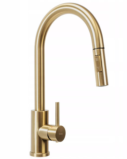Auksinis virtuvinis maišytuvas REA FRESH GOLD su ištraukiamu snapeliu, aukštas 39,5 cm