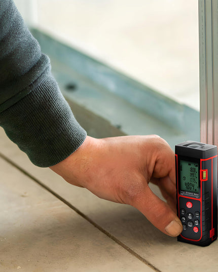 Lazerinis atstumo matuoklis skaitmeninis kampainis (inclinometras) matuoklis, gulsčiukas, atmintis 40m