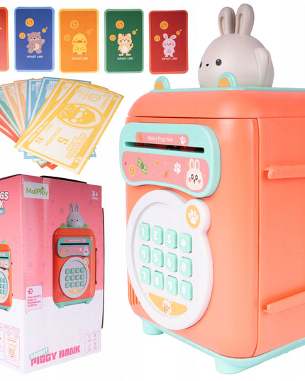 Taupyklė zuikutis, seifas banknotams ir monetoms, bankomat su PIN kodu