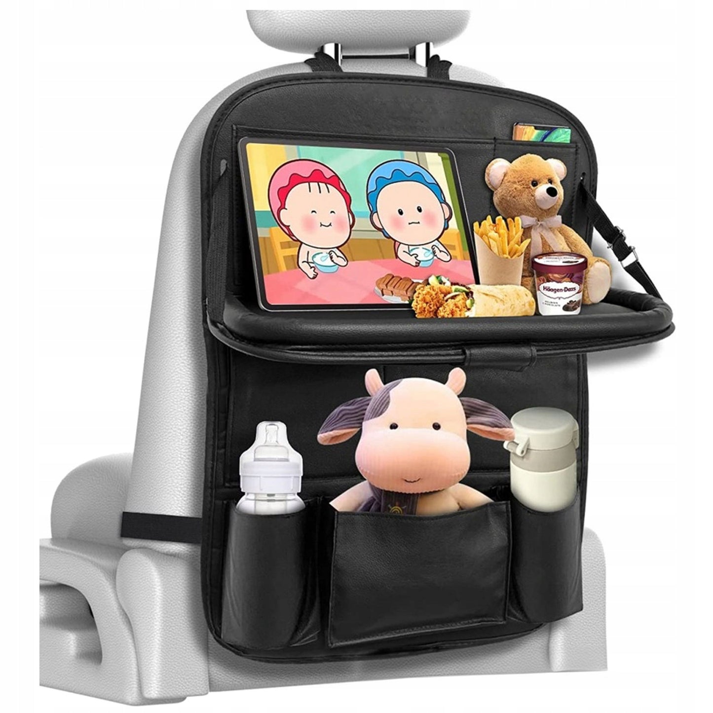 Automobilinis organizatorius galinei sėdynei, apsauga su staliuku/padėklu