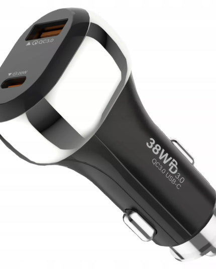 Automobilinis įkroviklis, greitasis įkrovimas, USB, USB-C PD QC, 38W, galingas