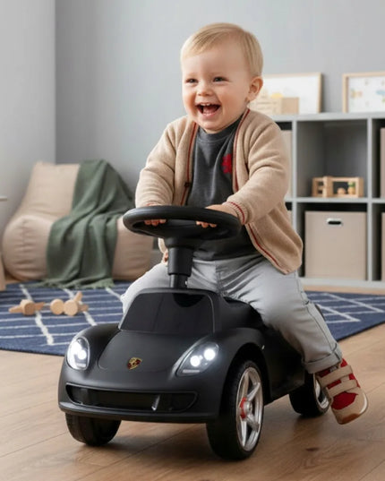 Vaikiškas paspiriamas automobilis Sun Baby Porsche Carrera GT, juodas