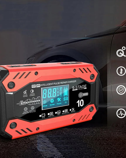 Automatinis išmanusis akumuliatoriaus įkroviklis su LCD ekranu, 12 V / 24 V, 10 A