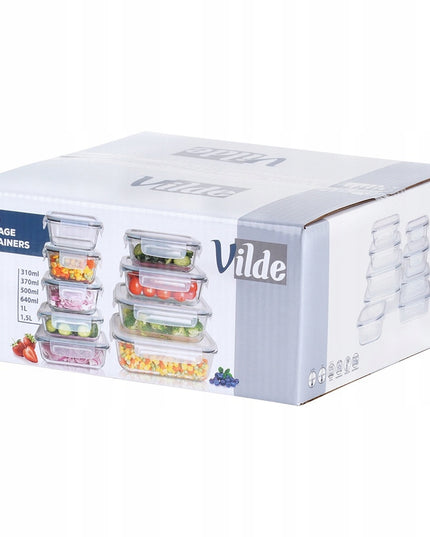 9 vnt. Virtuvinis stiklinis sandarus maisto indas, didelis talpyklų rinkinys