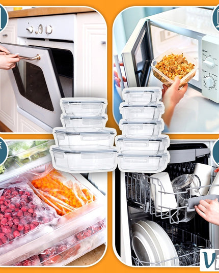 9 vnt. Virtuvinis stiklinis sandarus maisto indas, didelis talpyklų rinkinys