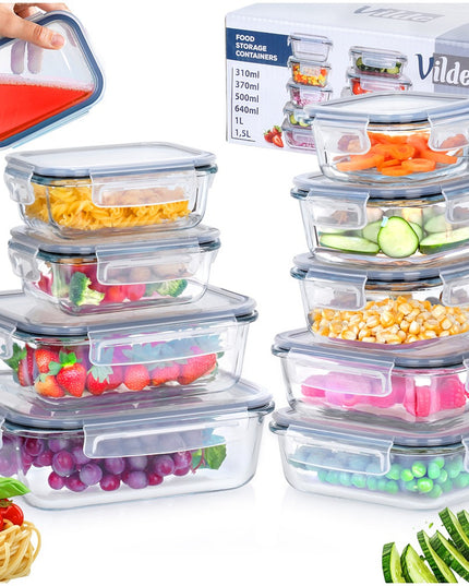 9 vnt. Virtuvinis stiklinis sandarus maisto indas, didelis talpyklų rinkinys
