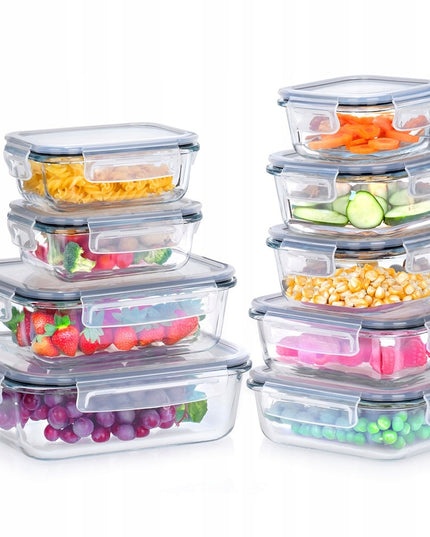 9 vnt. Virtuvinis stiklinis sandarus maisto indas, didelis talpyklų rinkinys