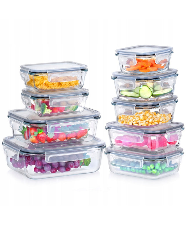 9 vnt. Virtuvinis stiklinis sandarus maisto indas, didelis talpyklų rinkinys