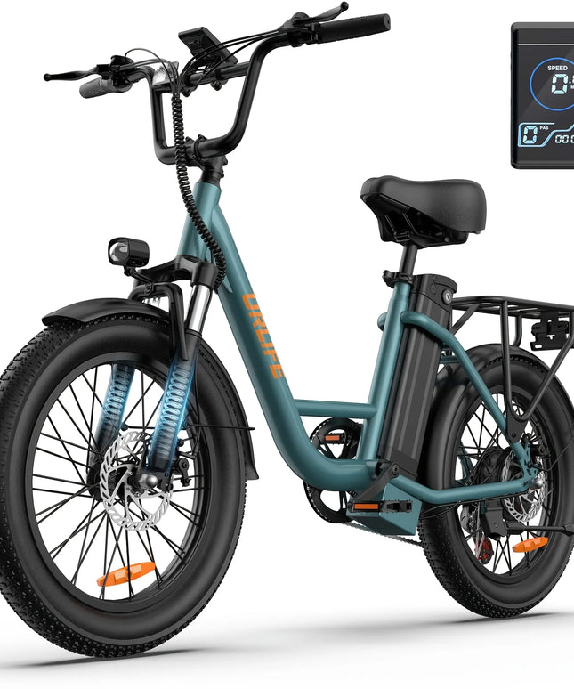 URLIFE E20 elektrinis dviratis, 48V 13Ah išimama baterija, 20x3 colių plačios padangos, 7 pavaros