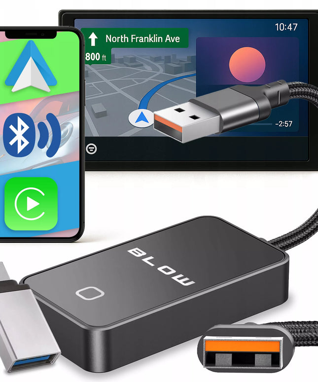 Belaidis CarPlay Android Auto adapteris, WiFi, Bluetooth, USB-C