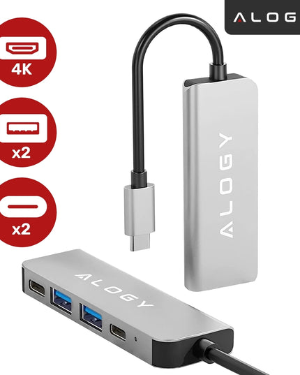 Adapteris-hub USB-C 5in1: 2x USB-A, 2x USB-C, HDMI 4K, PD 100W
