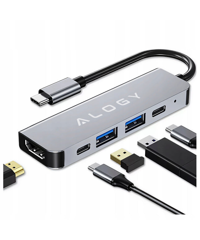 Adapteris-hub USB-C 5in1: 2x USB-A, 2x USB-C, HDMI 4K, PD 100W