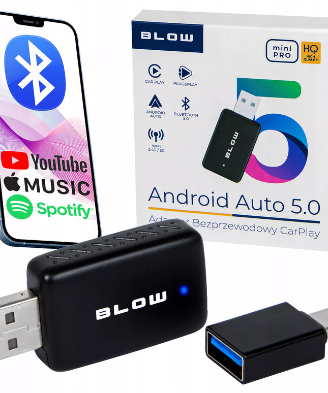 Belaidis belaidžio ryšio „CarPlay“ ir „Android Auto“ adapteris BLOW Car Connect MINI PRO