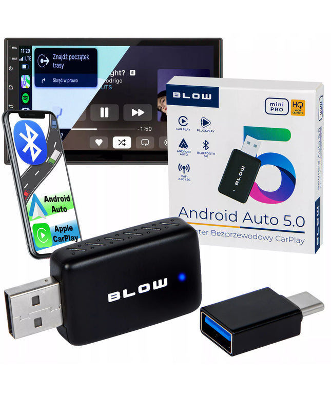 Belaidis belaidžio ryšio „CarPlay“ ir „Android Auto“ adapteris BLOW Car Connect MINI PRO