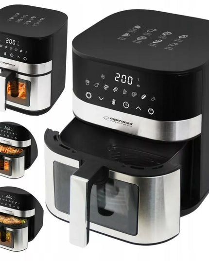 DIDELĖ ORO GRIUZDINTUVĖ BE RIEBALŲ 5L 1400W SU 8 AUTOMATINIAIS REŽIMAIS
