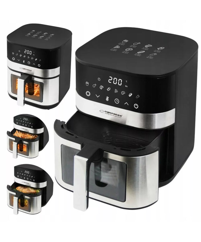 DIDELĖ ORO GRIUZDINTUVĖ BE RIEBALŲ 5L 1400W SU 8 AUTOMATINIAIS REŽIMAIS