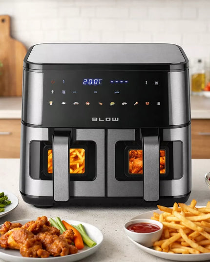 BLOW dviejų krepšių AIR FRYER gruzdintuvė be aliejaus XXL 9L, 2 kaitinimo elementai, galinga 2600W