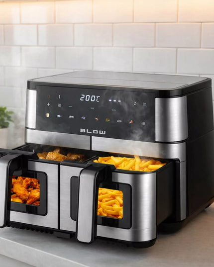 BLOW dviejų krepšių AIR FRYER gruzdintuvė be aliejaus XXL 9L, 2 kaitinimo elementai, galinga 2600W