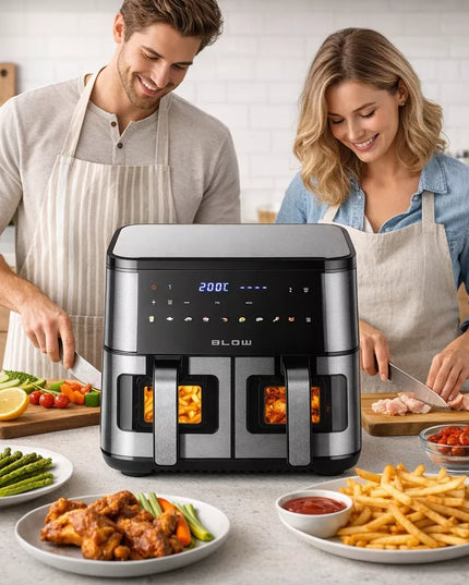 BLOW dviejų krepšių AIR FRYER gruzdintuvė be aliejaus XXL 9L, 2 kaitinimo elementai, galinga 2600W