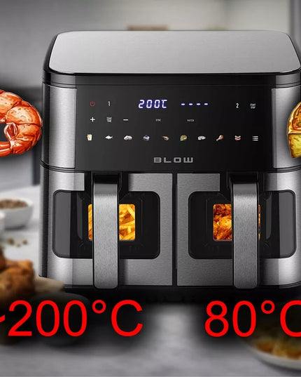BLOW dviejų krepšių AIR FRYER gruzdintuvė be aliejaus XXL 9L, 2 kaitinimo elementai, galinga 2600W