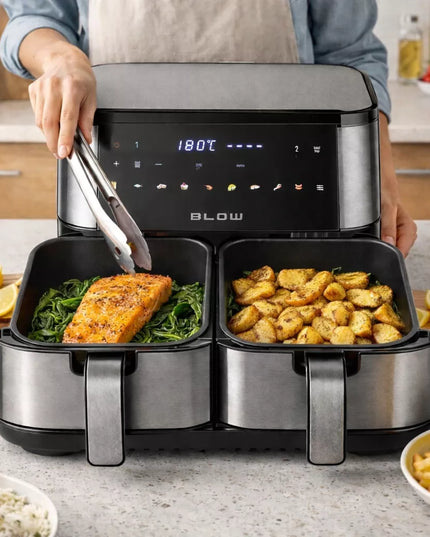 BLOW dviejų krepšių AIR FRYER gruzdintuvė be aliejaus XXL 9L, 2 kaitinimo elementai, galinga 2600W