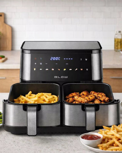 DVIGUBASIS "AIR FRYER" FRYTINĖ BE-ALIEJINĖ KEPIMO KROSNELĖ XXL 9L 2 kaitinimo elementai GALINGA 2600W