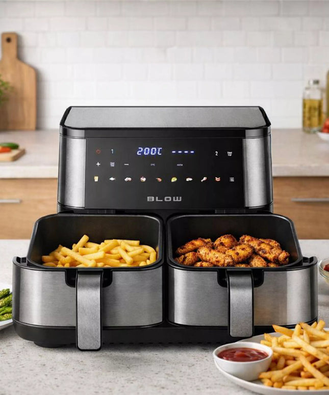 DVIGUBASIS "AIR FRYER" FRYTINĖ BE-ALIEJINĖ KEPIMO KROSNELĖ XXL 9L 2 kaitinimo elementai GALINGA 2600W