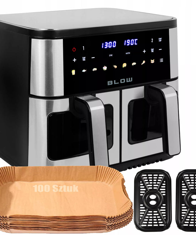 Dvikamerė oro gruzdintuvė BLOW be aliejaus XXL 9L, 2 kaitinimo elementai, galinga 2600W