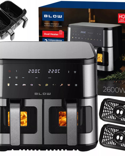BLOW dviejų krepšių AIR FRYER gruzdintuvė be aliejaus XXL 9L, 2 kaitinimo elementai, galinga 2600W