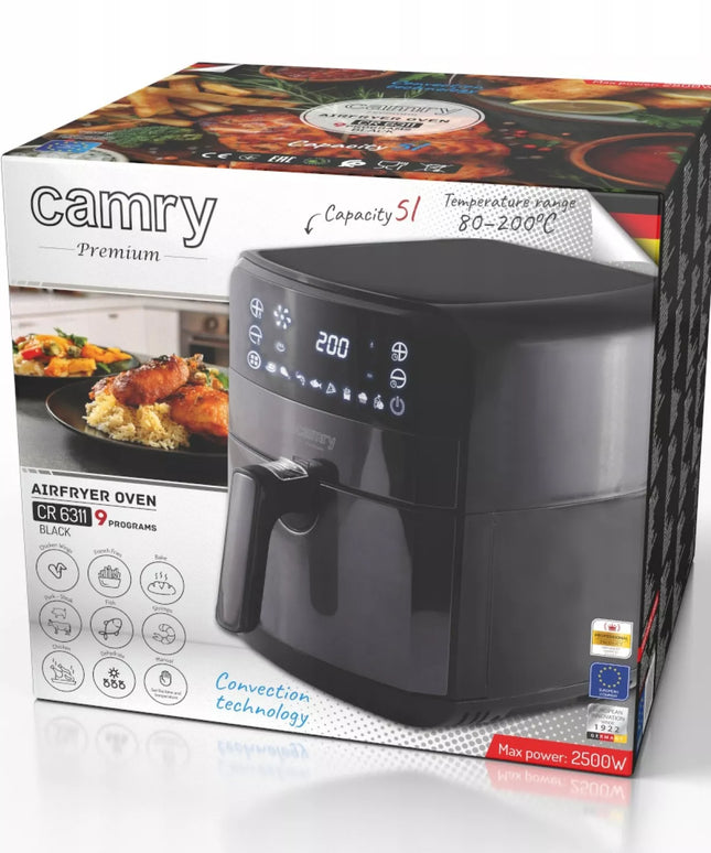 ORO GRUZDINTUVĖ CAMRY CR6311B BE RIEBALŲ 5L XXL 2500W 9 PROGRAMOS