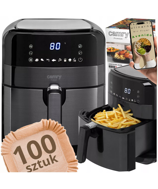AIR FRYER Orokeptuvė be riebalų 5L XXL 2500W 9 PROGRAMOS + 100 padėklų