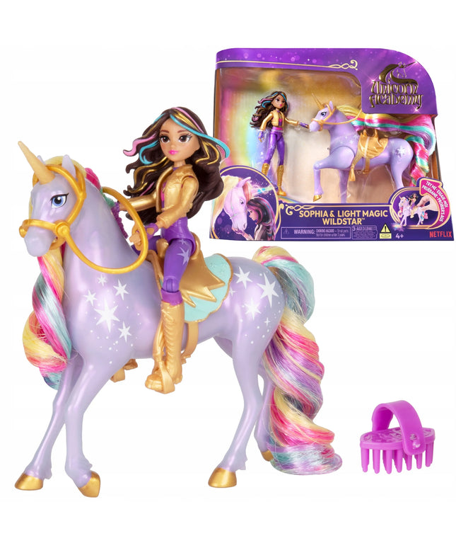 Unicorn Academy rinkinys: lėlė Sophia ir šviečiantis vienaragis Wildstar
