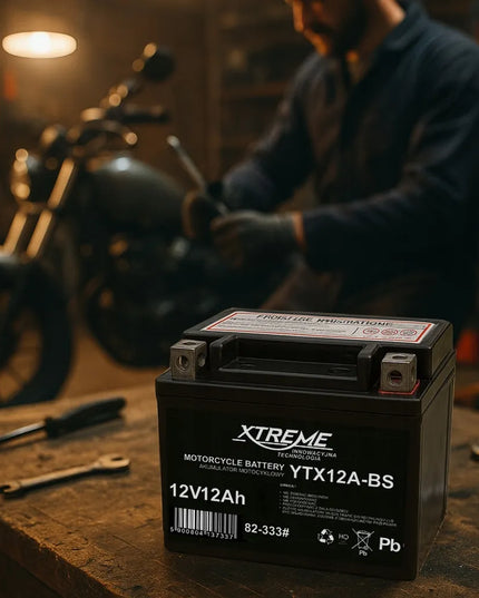MOTOCIKLO AKUMULIATORIUS XTREME 12V 12Ah (14Ah DYDIS) PRIEŽIŪROS NEREIKALAUJANTIS MOTOROLERIUI