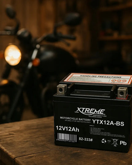 MOTOCIKLO AKUMULIATORIUS XTREME 12V 12Ah (14Ah DYDIS) PRIEŽIŪROS NEREIKALAUJANTIS MOTOROLERIUI