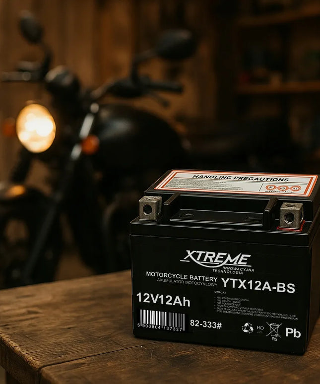 MOTOCIKLO AKUMULIATORIUS XTREME 12V 12Ah (14Ah DYDIS) PRIEŽIŪROS NEREIKALAUJANTIS MOTOROLERIUI