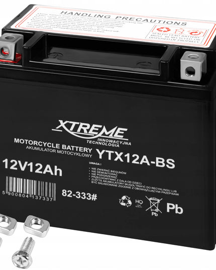MOTOCIKLO AKUMULIATORIUS XTREME 12V 12Ah (14Ah DYDIS) PRIEŽIŪROS NEREIKALAUJANTIS MOTOROLERIUI