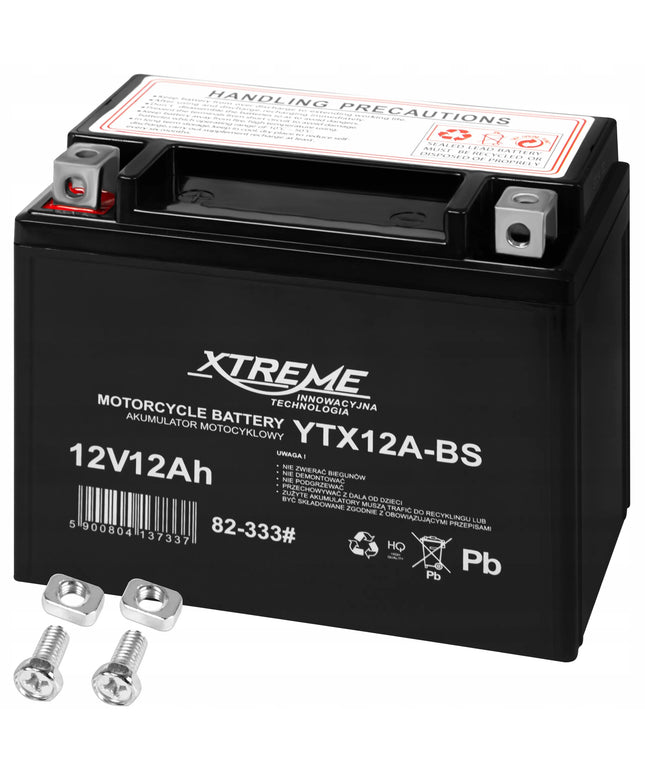 MOTOCIKLO AKUMULIATORIUS XTREME 12V 12Ah (14Ah DYDIS) PRIEŽIŪROS NEREIKALAUJANTIS MOTOROLERIUI