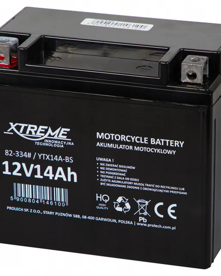 XTREME motociklo akumuliatorius 12V 14Ah nereikalaujantis priežiūros skuteriams, keturračiams, ATV