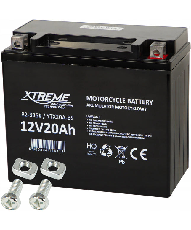 Motociklo akumuliatorius XTREME 12V 20Ah nereikalaujantis priežiūros motoroleriui motociklui keturračiui