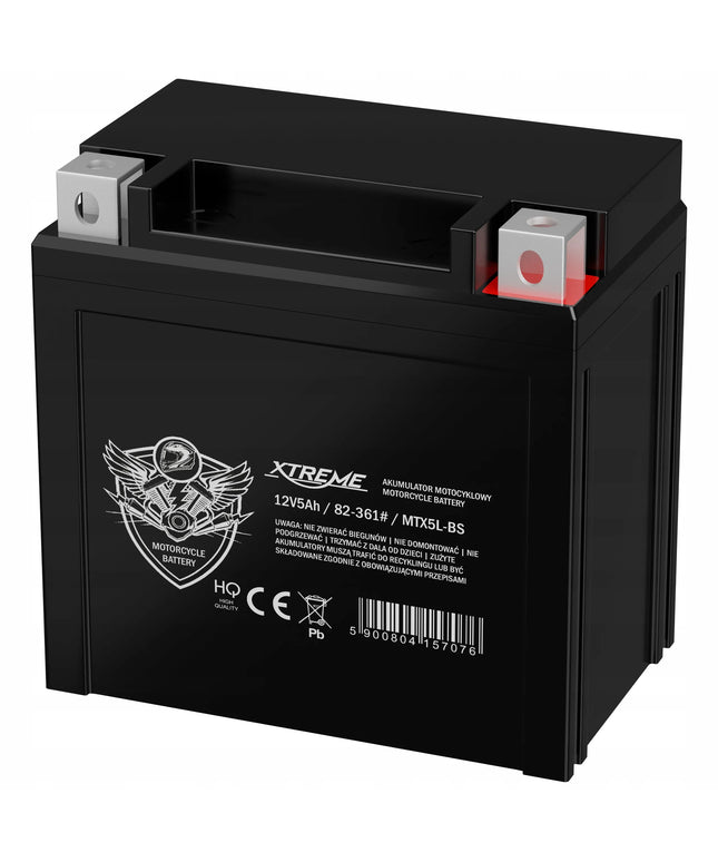 Motociklo akumuliatorius XTREME dešinysis+ 5Ah 12V be priežiūros AGM motoroleriui keturračiui